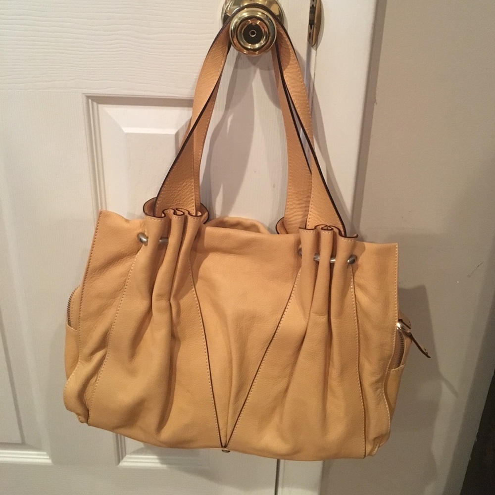 Large camel color shoulder bag